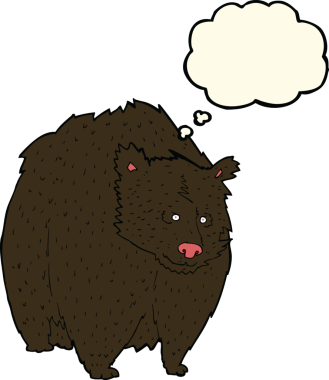 Bir insan tarafından çizilmiş büyük siyah ayı karikatürü.