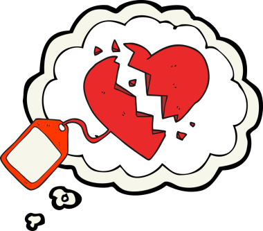 Bir insan tarafından çizilmiş kırık bir kalbe el yazısıyla çizilmiş baloncuk karikatür etiketi.