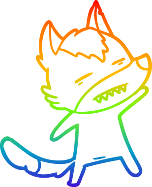 Gökkuşağı gradyan çizgi çizimi bir insan tarafından çizilmiş dişleri gösteren bir kurt çizgi