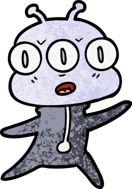 Bir insan tarafından çizilmiş üç gözlü uzaylı çizgi filmi.