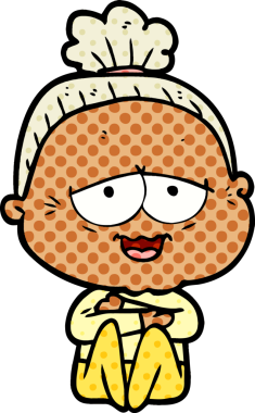 Bir insan tarafından çizilmiş mutlu yaşlı kadın çizgi filmi.