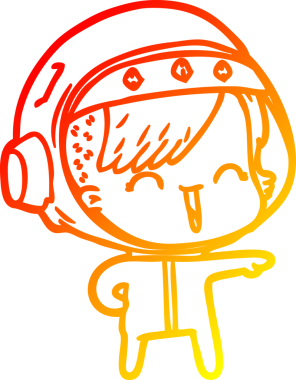 Bir insan tarafından çizilmiş mutlu bir uzay kızının sıcak çizgi çizimi