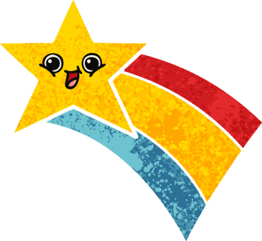 Bir insan tarafından çizilmiş gökkuşağı yıldızının retro çizim tarzı karikatürü