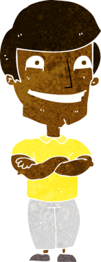 Bir insan tarafından çizilmiş sırıtan bir çizgi film adamı.