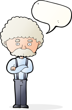 Bir insan tarafından çizilmiş konuşma balonu olan yaşlı bir adam.