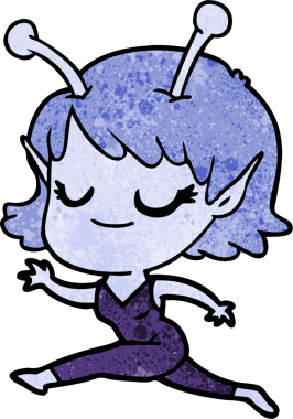 Bir insan tarafından çizilen gülümseyen uzaylı kız çizgi filmi