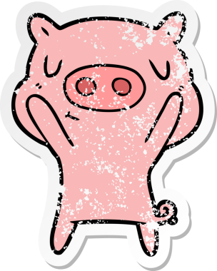 Bir insan tarafından çizilmiş çizgi film içerikli bir domuzun sıkıntılı çıkartması.