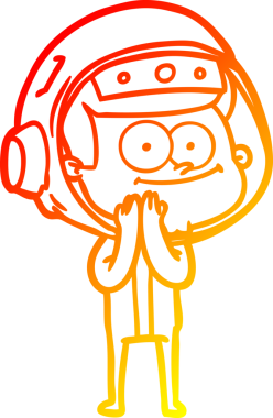 Bir insan tarafından çizilmiş mutlu bir astronot çizgi filminin sıcak gradyan çizimi