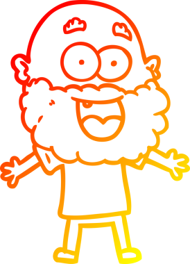 Bir insan tarafından çizilmiş sakallı, çılgın, mutlu bir adamın çizgi çizimi.