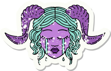 Bir insan tarafından çizilmiş ağlayan, bağlayan karakter yüzünün grunge çıkartması.