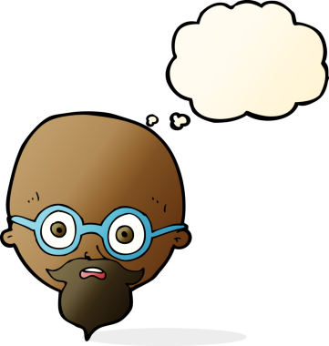 Bir insan tarafından çizilmiş düşünce balonlu sakallı bir adam.