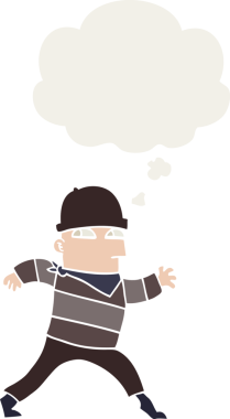 Düşünce baloncuğu olan bir insan tarafından çizilmiş bir çizgi film hırsızı.