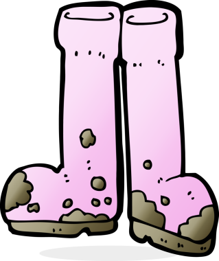 Bir insan tarafından çizilmiş çamurlu çizmeler.