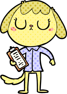 Bir insan tarafından çizilmiş ofis tişörtü giyen sevimli bir köpek.