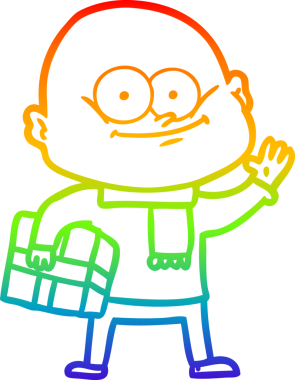 Gökkuşağı gradyan çizgi çizimi bir insan tarafından çizilmiş kel bir adamın çizimi