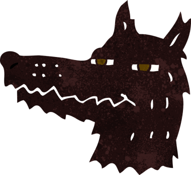 Bir insan tarafından çizilmiş kendini beğenmiş bir kurt yüzü.