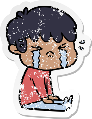 Bir insan tarafından çizilmiş, ağlayan bir çizgi film çocuğunun sıkıntılı çıkartması.