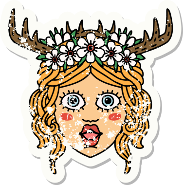 Bir insan tarafından çizilmiş bir Druid karakterinin grunge çıkartması.