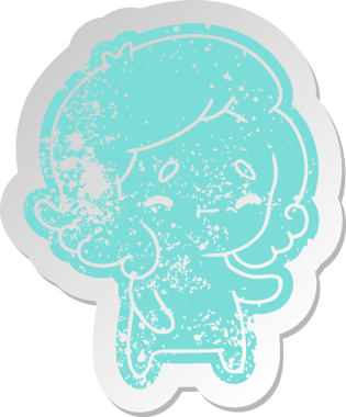 Bir insan tarafından çizilmiş kawai sevimli bir hayaletin sıkıntılı eski çizgi film çıkartması.