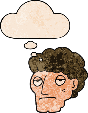 Bir insan tarafından çizilen grunge desen tarzında bir düşünce baloncuğu ile sıkılmış çizgi film adamı