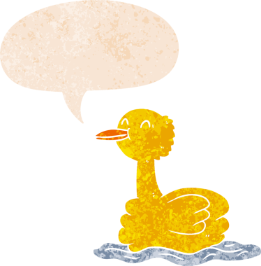 Konuşması kabarcıklı çizgi film ördeği grunge strese girmiş eski moda bir insan tarafından çizilmiş