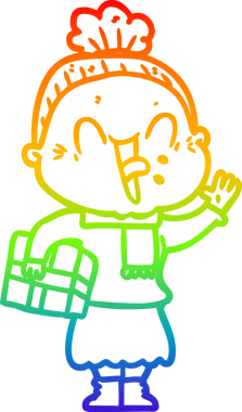 Gökkuşağı gradyan çizgi çizimi Bir insan tarafından çizilmiş mutlu yaşlı kadın