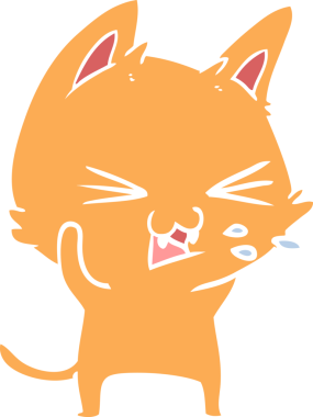 Bir insan tarafından çizilmiş düz renkli çizgi film kedisi.