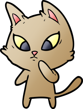 Bir insan tarafından çizilmiş kafası karışmış çizgi film kedisi.