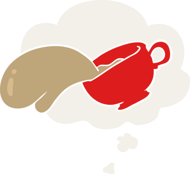 Düşünce baloncuklu çizgi film kahve fincanı insan tarafından çizilmiş.