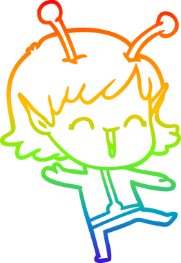 Gökkuşağı gradyan çizgi çizimi bir insan tarafından çizilmiş uzaylı bir kızın gülüşü.