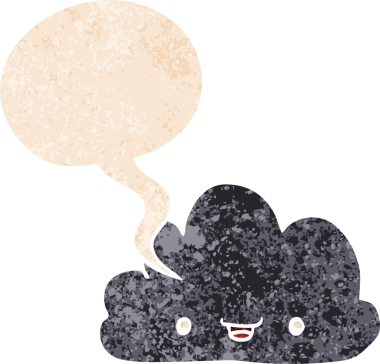 çizgi film küçük mutlu bulut konuşma balonu grunge sıkıntılı retro dokuma tarzı bir insan tarafından çizilmiş