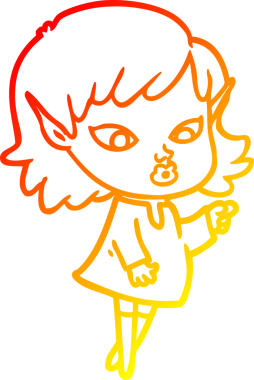 Bir insan tarafından çizilmiş çizgi film karakteri bir elf kızının sıcak çizgi çizimi