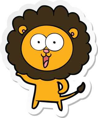 Bir insan tarafından çizilmiş mutlu bir aslanın çıkartması.