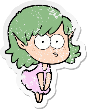 Bir insan tarafından çizilmiş karikatür elf kızının sıkıntılı çıkartması.