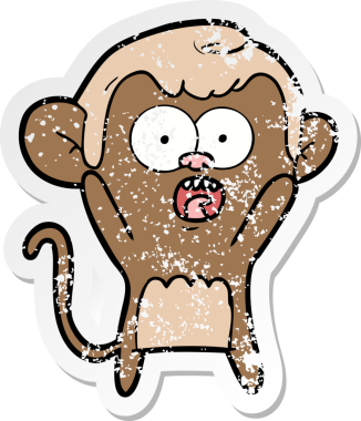 Bir insan tarafından çizilmiş, şok olmuş bir maymunun sıkıntılı çıkartması.