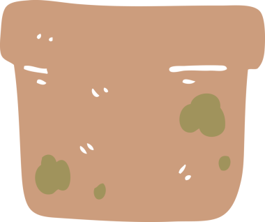 Bir insan tarafından çizilmiş düz renkli bitki saksısı.