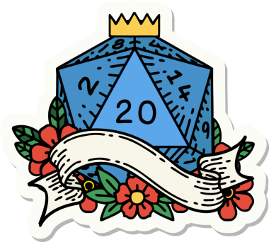 Bir insan tarafından çizilmiş 20 D20 zarının çıkartması.