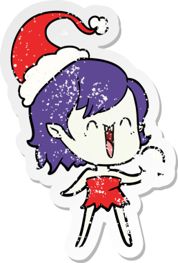 Bir insan tarafından çizilmiş Noel Baba şapkası takan mutlu bir vampir kızın çizilmiş tatlı eli.