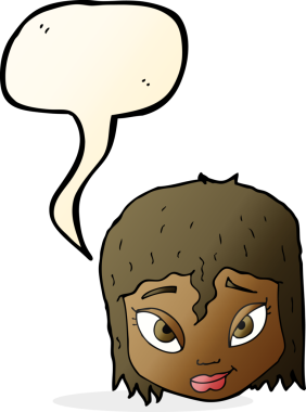 Bir insan tarafından çizilmiş konuşma baloncuğu olan bir kadın yüzü.