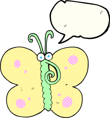 Bir insan tarafından çizilmiş serbest çizilmiş çizgi roman konuşma balonu kelebeği.