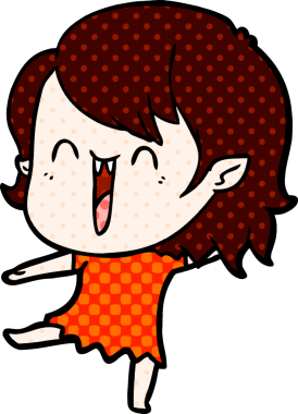 Bir insan tarafından çizilmiş mutlu vampir kız çizgi filmi.