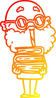 Bir insan tarafından çizilmiş sakallı neşeli bir çizgi film çizimi.