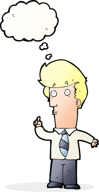 Bir insan tarafından çizilen düşünce baloncuğu ile ilgili sorusu olan bir çizgi film adamı.