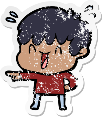 Bir insan tarafından çizilmiş gülen bir çizgi film karakterinin sıkıntılı çıkartması.