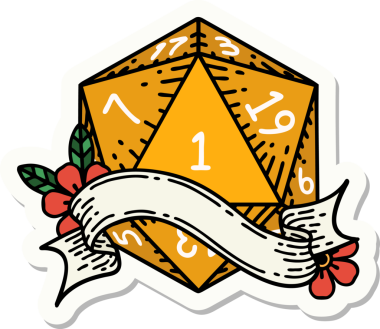 Bir insan tarafından çizilmiş doğal bir d20 zar etiketi.