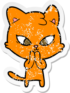 Bir insan tarafından çizilmiş şirin bir çizgi film kedisinin sıkıntılı çıkartması.