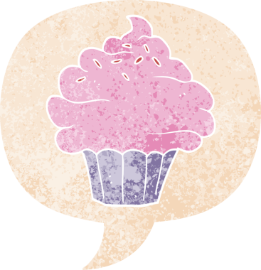 Bir insan tarafından çizilmiş grunge dertli retro desenli konuşma baloncuklu çizgi film keki