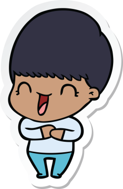 Bir insan tarafından çizilmiş mutlu bir çizgi film çocuğunun çıkartması.