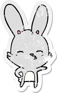 Bir insan tarafından çizilmiş garip bir tavşan çizgi filminin sıkıntılı çıkartması.