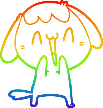 Gökkuşağı gradyan çizimi. Bir insan tarafından çizilmiş şirin bir köpek çizimi.